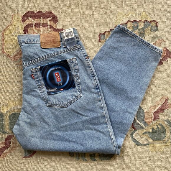 Vintage Levi’s 570 Baggy Fit Jeans Deadstock 38x30 Light Blue New Y2K 2000 Wide